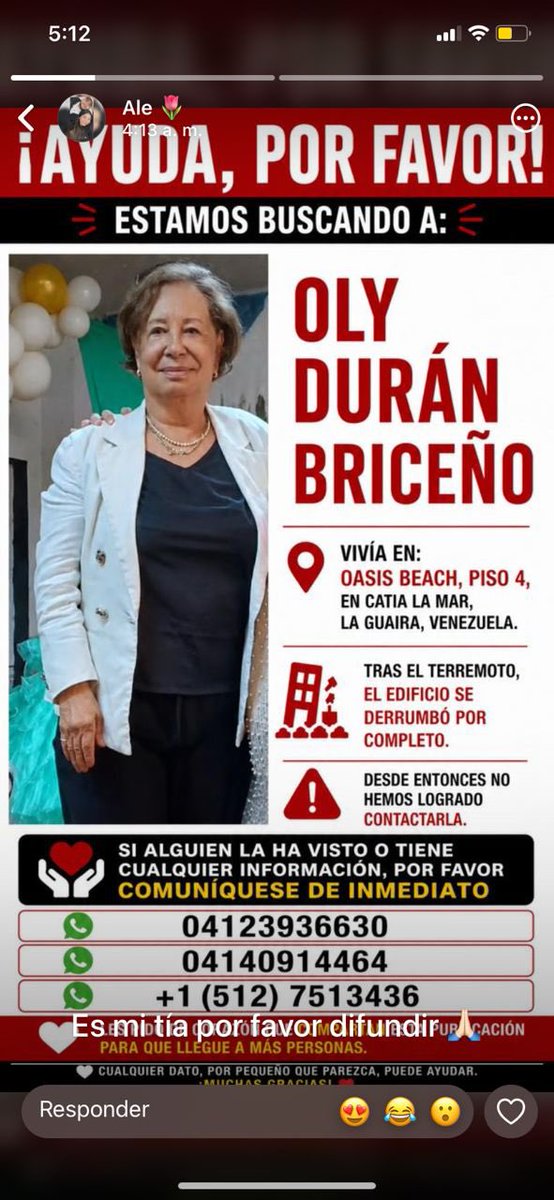 indigoluvss's tweet photo. es la tía de una amiga, no logran comunicarse con ella desde el día de ayer, vive en la residencia oasis beach en catia la mar, la guaira, si alguno sabe algo y ayuda a difundir se los agradecería muchísimo 🥹 https://t.co/1JeTosEACw