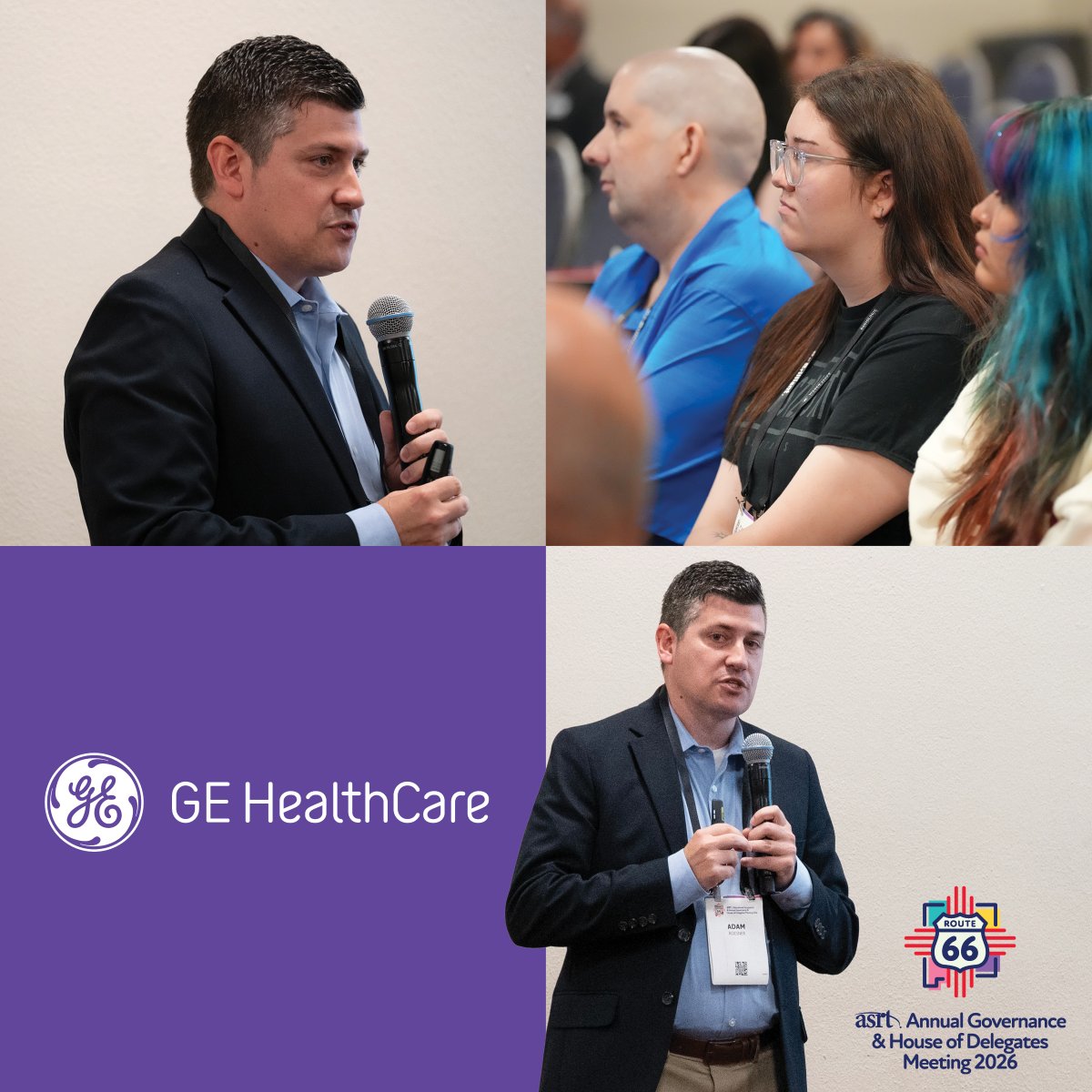 ASRT's tweet photo. #ASRT26 attendees are hyped during the GE HealthCare Hour. Adam Roesner presented “From Hype to Help: AI Made Practical.” Exciting times as we focus on shaping the future of medical imaging and radiation therapy, and health care! @GEHealthCare https://t.co/UBUpL40AFe