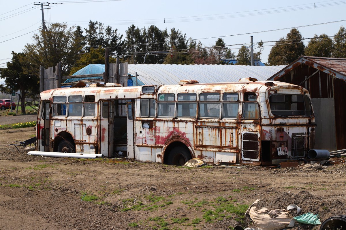 Gunjiro0228's tweet photo. 2019年 北海道にて
車体の前方と中ほどに出入口があり、中ほどの出入口は幅が広く両開きの折戸式になっているのが珍しい気がします。フロントエンブレムと車体の長さから推測して1965年頃の #日産ディーゼル4R110 あたりでしょうか。車体に残っている塗装は札幌市交通局の路線バスのものと思われます。 https://t.co/E8uq7SF5pb