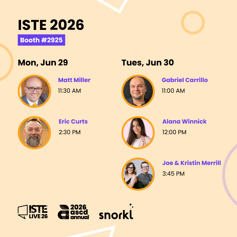 SnorklApp's tweet photo. The Snorkl booth lineup for #ISTELive26 is HERE and it's stacked. 💜🤿 @ditchthattextbook @ericcurts @edtechbites @AlanaWinnick @themerrillsedu @HollyClarkEdu  — Booth #2925, June 29-30. Come through!
🔗 https://t.co/g1LmZkloTR
#Snorkl #OnTheRoadWithSnorkl https://t.co/u86bDeYPQZ