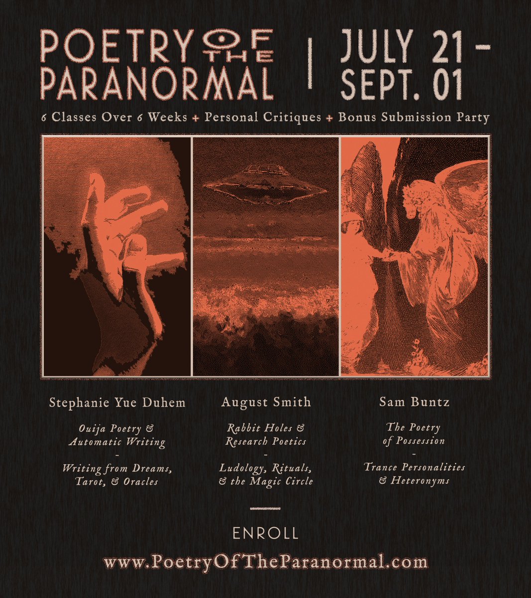 augustjsmith's tweet photo. Are your dreams prophetic? Have you seen a UFO? Want to write about it? Join me, @moonandmouth, and @SamBuntz for Poetry of the Paranormal, an online workshop where we'll investigate the occult to write poems. https://t.co/imRWnCYg2Z
