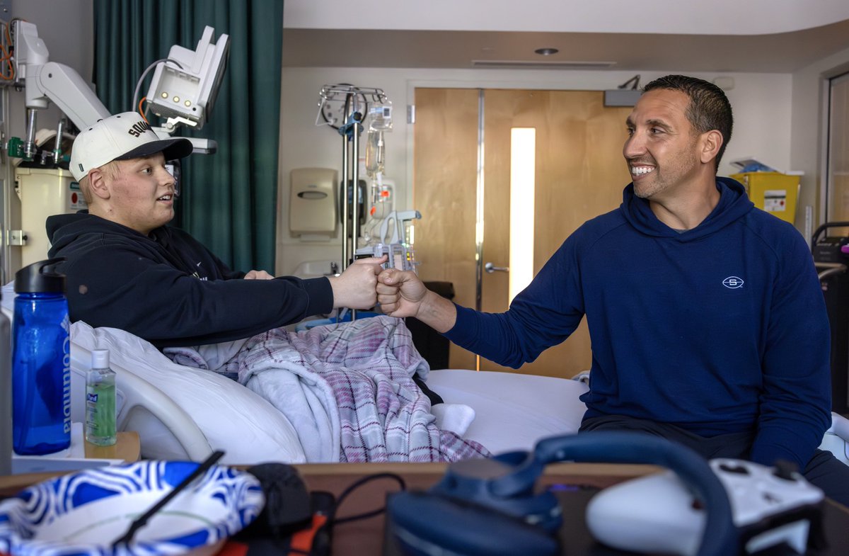 Jasonplotkin's tweet photo. Amazing visit to our patients and their families at @PennStHershey Golisano Children’s Hospital by @CoachMC_PSU and members of the @PennStateFball team. Always a highlight of the year. https://t.co/K4tiW4arwT