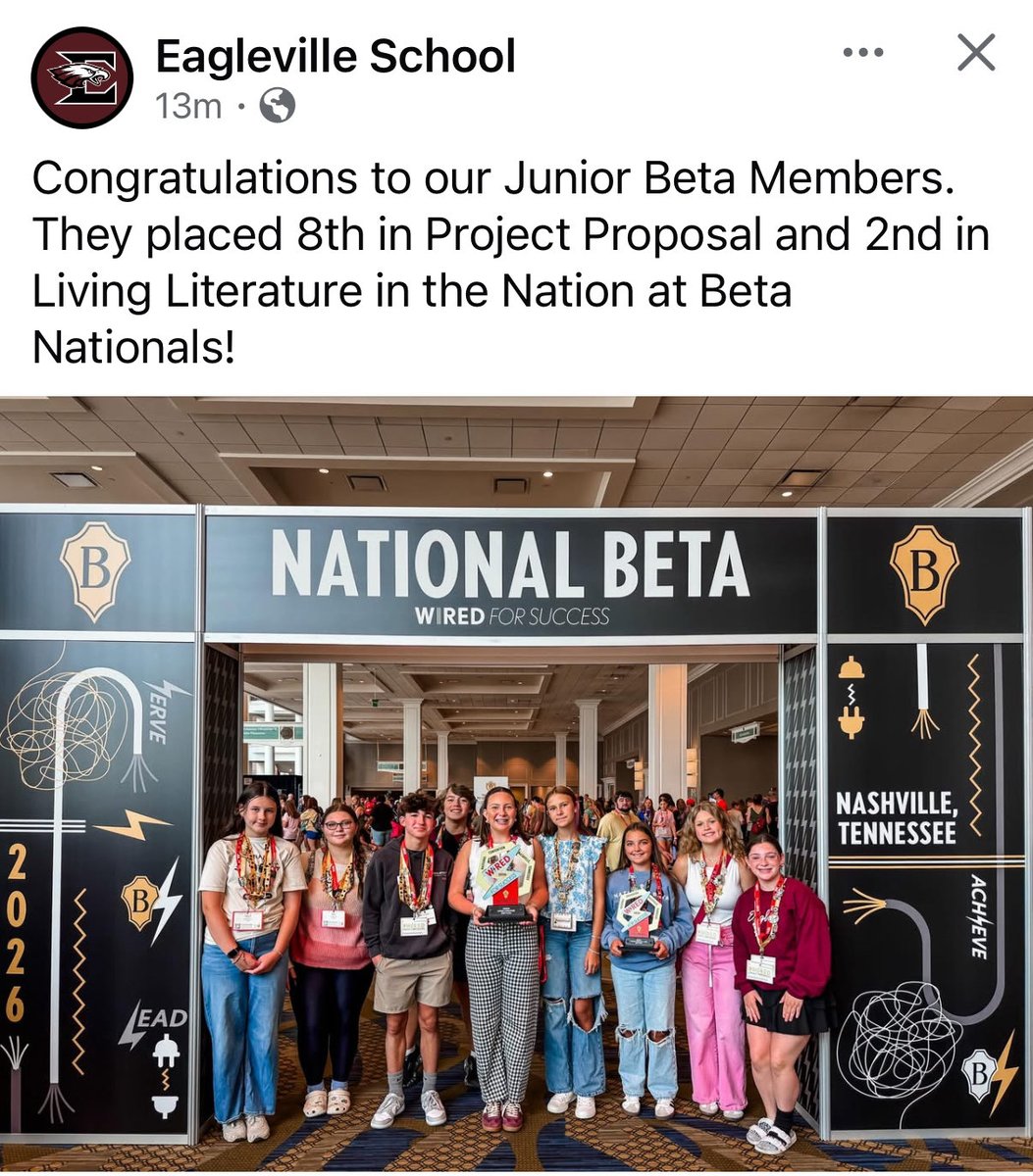 eaglevilleath's tweet photo. Congrats to Junior Beta! https://t.co/qAOVXbcHe7