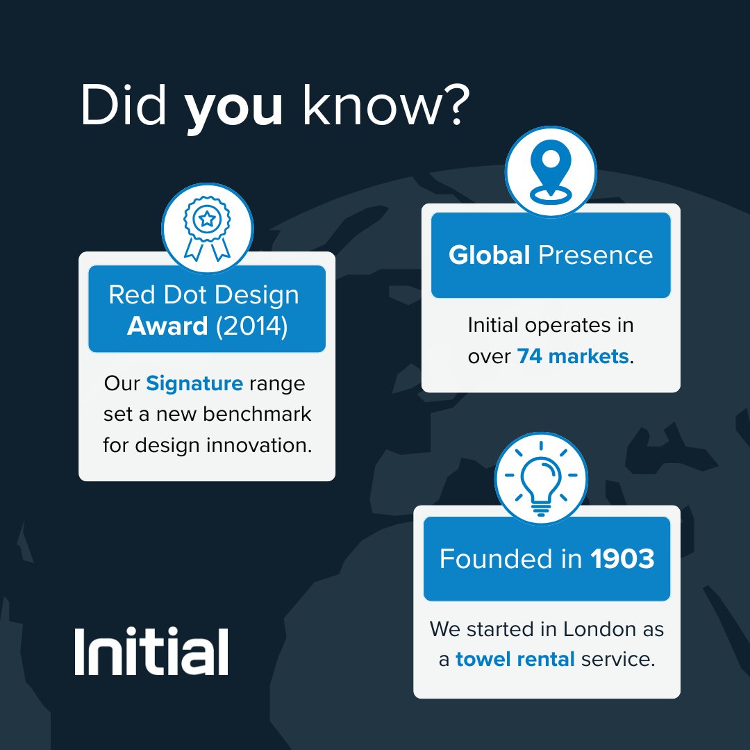 Initial_Hygiene's tweet photo. 💡 Did you know? The name Initial comes from our roots in personalising towels with customers' initials over 120 years ago!

Since then, we’ve evolved from embroidered towels to providing world-class hygiene solutions that support health and well-being globally. https://t.co/c9T5Q06k2O