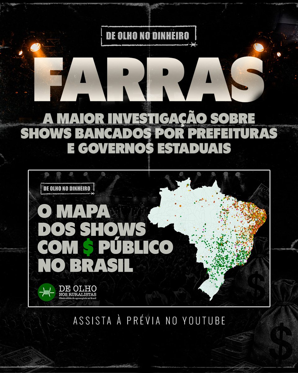 deolhonoagro's tweet photo. 📢 De Olho nos Ruralistas lança no dia 1º de julho a maior investigação jornalística sobre os shows bancados por prefeituras e governos estaduais. E você ainda pode colaborar de várias formas! https://t.co/JiIwKUXz4a
