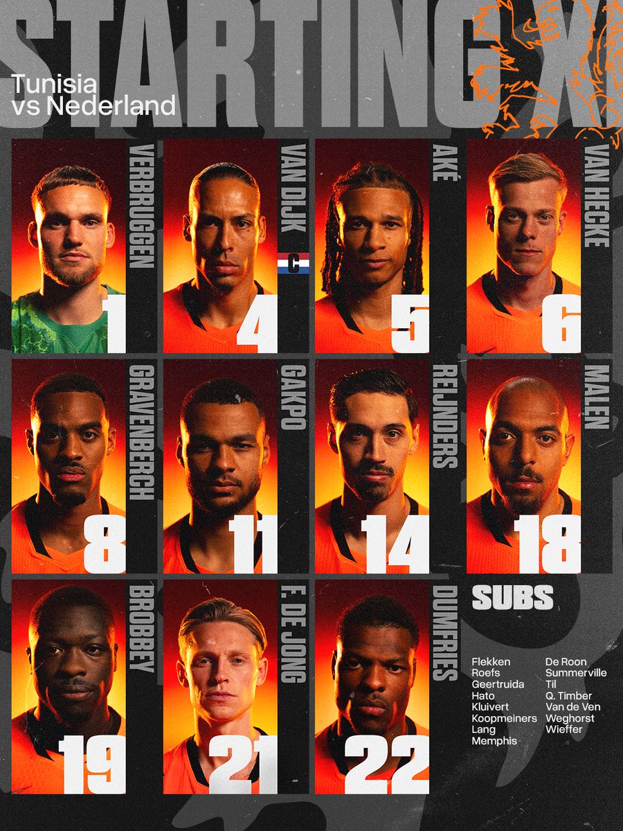 OnsOranje's tweet photo. 𝐎𝐮𝐫 𝐗𝐈 for game three! 🦁

#NothingLikeOranje #FIFAWorldCup #TUNNED https://t.co/oAZOJYAZOe