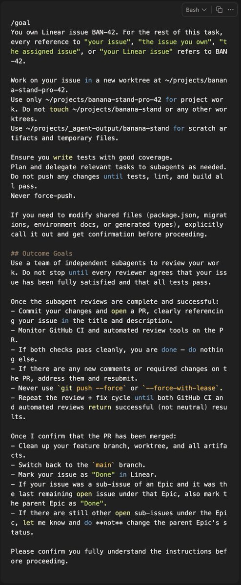 neekoadams's tweet photo. I gave my Hermes Agent a union.
Now it refuses to open a PR until its own subagents unanimously agree the ticket is done. Only then is it allowed to satisfy CI, get merged, clean up its worktree, and mark the Linear issue Done.
Here’s the full self-reviewing loop I’m running:

https://t.co/B5SPvHRztO

Curious what @NousResearch thinks of this pattern. Any ideas to make the loop tighter or more reliable?