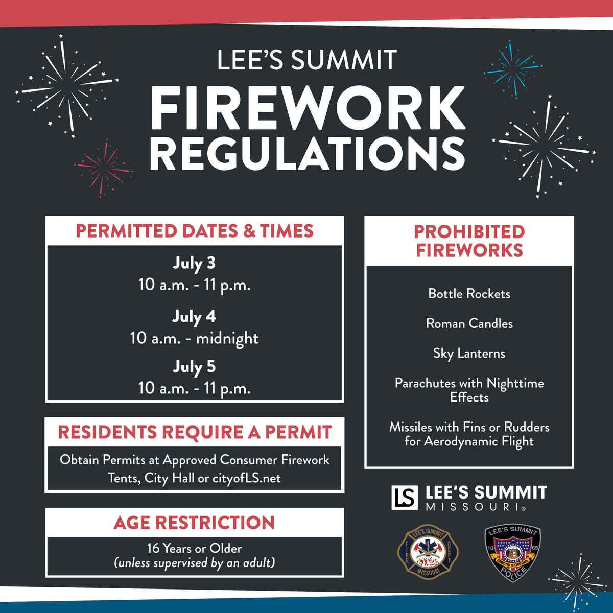 cityofLS's tweet photo. Each household must have a Fireworks Use Permit to shoot off fireworks: https://t.co/SQ55o0xKRd
Permits are free &amp; available from any licensed fireworks vendor within the City or at City Hall.

Firework Safety: https://t.co/00fB7NbJ0N https://t.co/1KkCMydXH6