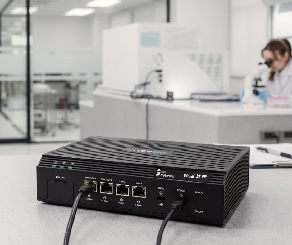 inseego's tweet photo. When the data can't wait, the connection can't drop.

In labs, clinics, and research sites, an outage isn't an inconvenience - it's stalled instruments, lost samples, and compliance headaches. The Wavemaker FX4200 keeps critical environments connected, as the primary 5G link or automatic failover the moment the wired line blinks.

→ Multi-gig 5G throughput for data-heavy work
→ Automatic failover so instruments and systems stay live
→ US-designed and built for security-conscious, regulated sites
→ Every location managed in Inseego Connect

One less thing for IT to chase where uptime isn't optional.

Learn more → https://t.co/7wuHfGuloe

#FixedWirelessAccess #FWA #5G #Inseego #EnterpriseConnectivity