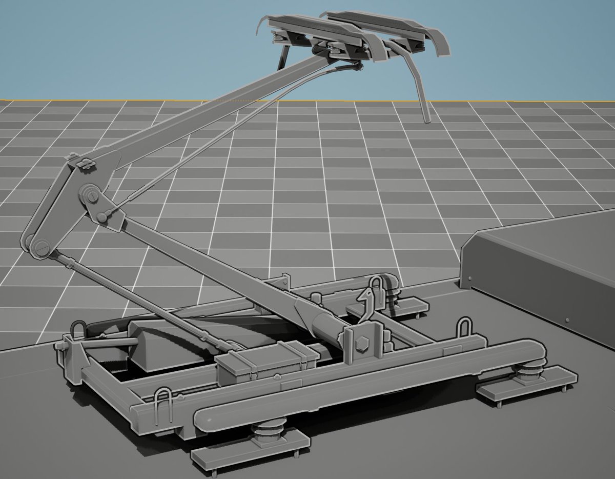 Soulan_'s tweet photo. It's been a long time since I could work on some personal pieces, I had the pleasure of working on this pantograph for the Echizen MC7000 series that I'm modelling, now our buddy can receive energy to power the engine!
Mandatory UE celshaded wip https://t.co/uY7TQHzKPe
