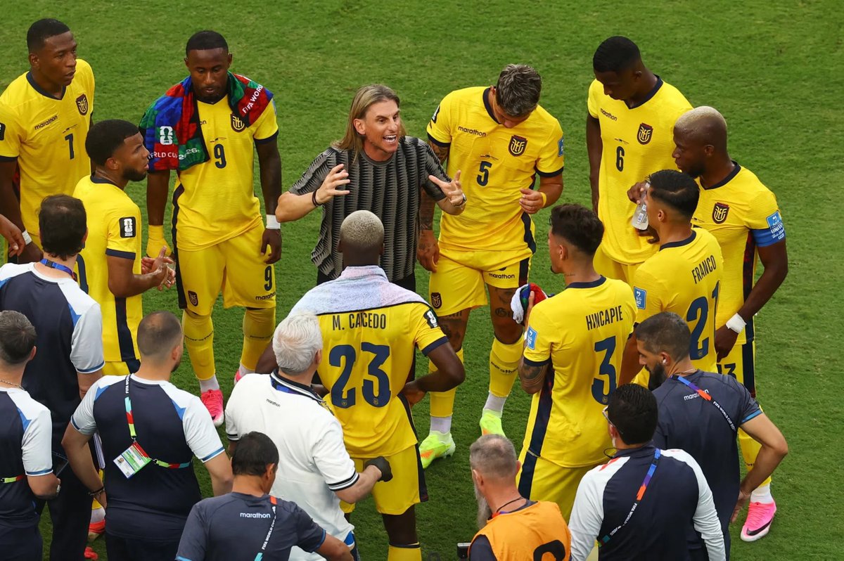 Ruxiiii4's tweet photo. Ecuador will be in the next round.

They deserve it. They have been a very good team for a long time.

During the World Cup qualifiers, Ecuador spent only 5.5% of their total match time losing. They conceded just five goals in 18 games, which is an incredible defensive record.

They typically play in a 4-2-3-1, 4-3-3, or 3-4-3, with strong positional principles, inverted wingers, Gonzalo Plata as the #10, and Pedro Vite alongside Moisés Caicedo in midfield. Piero Hincapié is usually the player who steps into the left half-space, allowing Ecuador to build and attack in a 3-4-3 with a square midfield. 

They have also used a more conventional 4-3-3 build-up against teams defending in a 4-4-2, and they have been very effective at finding the #6, usually Caicedo.

One pattern they execute particularly well is overloading the left side before switching play to Gonzalo Plata, who drifts wide on the right to receive the ball.

The team is also consistently well protected in rest defence, usually with a 3+2 structure. They can defend with either a back four or a back five. Quite often, they shift into a situational back five, with the right winger dropping into the defensive line, a role that John Yeboah has performed very well. This also makes sense because Gonzalo Plata occupies the right half-space in possession, allowing him either to drop out wide to defend when needed or step forward to press the opposition's centre-back, with Ecuador then shifting into a 4-4-2.

Today against Germany, their defensive plan was particularly impressive. They used a very man-oriented approach, aiming to maintain a +1 at the back while allowing only Germany's central centre-back to receive the ball freely. This man-to-man approach suits the profile of their squad, given the number of players who can cover large distances and excel in duels, with Moisés Caicedo standing out in that regard.

It also makes sense because Ecuador are a dangerous transition team, with players such as John Yeboah, Nilson Angulo, Gonzalo Plata, and Enner Valencia capable of carrying the ball forward and/or attacking space.

Overall, this is a team that has performed at a very high level throughout the qualifiers. Their only real weakness has been converting chances into goals, but they deserve a great deal of credit for everything else they have done.