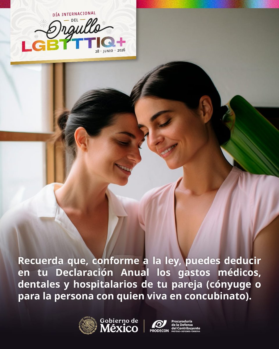 ProdeconMexico's tweet photo. #PRODEDato 🌈💍
De acuerdo con datos estadísticos del INEGI, en el año 2023, 6,606 personas del mismo sexo contrajeron matrimonio en México. 📊 ✨
¿Conoces cuáles deducciones personales puedes aplicar tú o tu pareja? 💰
En #PRODECON te brindamos asesoría gratuita y personalizada. 🤝
📍 Acude a tu oficina más cercana 👉 https://t.co/wjLMMsTeeT
También puedes recibir atención remota:
📞 Llámanos: CDMX: 55 1205 9000
Interior de la República: 800 611 0190
💬 Chatea en línea con un asesor ➡️ https://t.co/FtUR3rcX7X
📩 Escríbenos ➡️ atencionalcontribuyente@prodecon.gob.mx
🤖 PRODEBOT ➡️ https://t.co/1nG6x9sqDA
#PorTiEstamosAquí
#PRODECONProDH