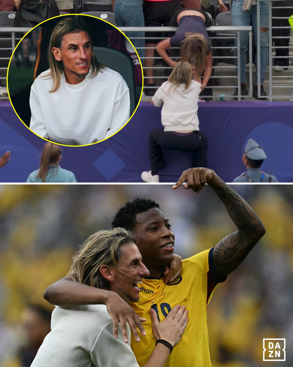DAZNFootball's tweet photo. Ecuador manager Sebastián Beccacece climbed up a wall and into the crowd after their winning goal against Germany 😂

#WorldCup https://t.co/3J1ViwyoHy