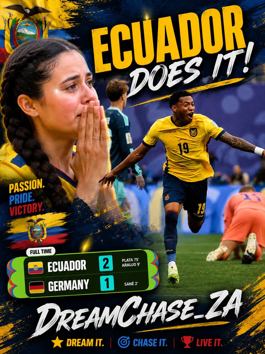 DREAMCHASE_ZA's tweet photo. Ecuador 🇪🇨  beats 4x world cup champions https://t.co/zu663fk3GS