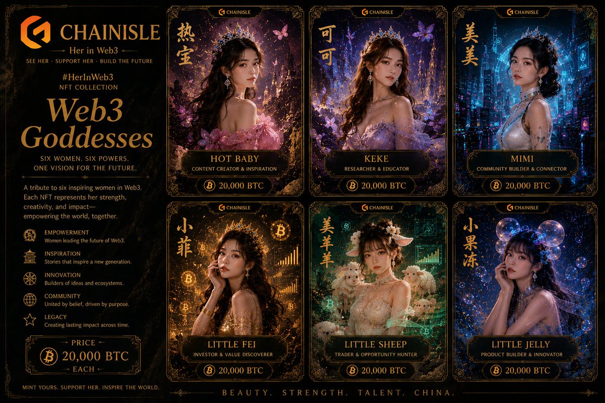 Web3Elja's tweet photo. @CHAINISLE_ZH @hotbabyrebao @ExploreLaura ✨ Web3 Goddesses ✨

Six creators. Six visions. One future.

I reimagined the CHAINISLE goddesses as a legendary NFT collection, celebrating their creativity, innovation, and impact in Web3

Each valued at 20,000 $BTC 

6/6 available on @Chainisle_zh  😎🔥 https://t.co/lsPKi7LQNw