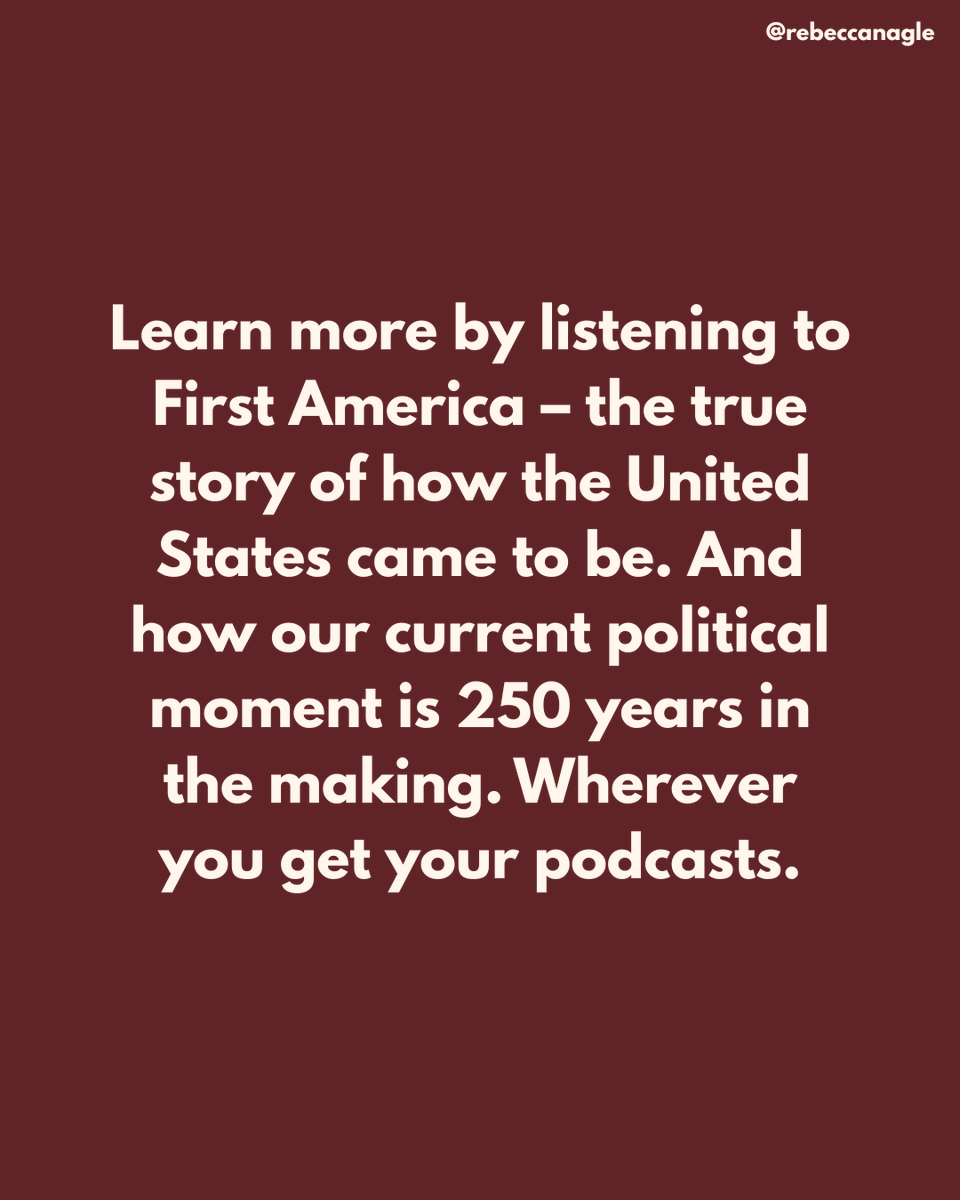 rebeccanagle's tweet photo. 🎙️To learn more, listen to First America–the true story of how the United States came to be. And how our current political moment is 250 years in the making. Out now - wherever you get your podcasts! #FirstAmerica #America250 https://t.co/XMgwwyXEAS