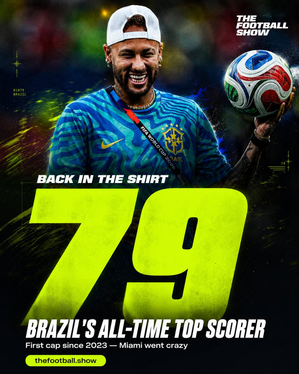 OfficialBreakFC's tweet photo. The GOAT scorer is back after nearly 3 years out. Slower, sure… but Hard Rock Stadium didn't care one bit.

#WorldCup2026 #Neymar #Brazil https://t.co/KDL5KlYpnw