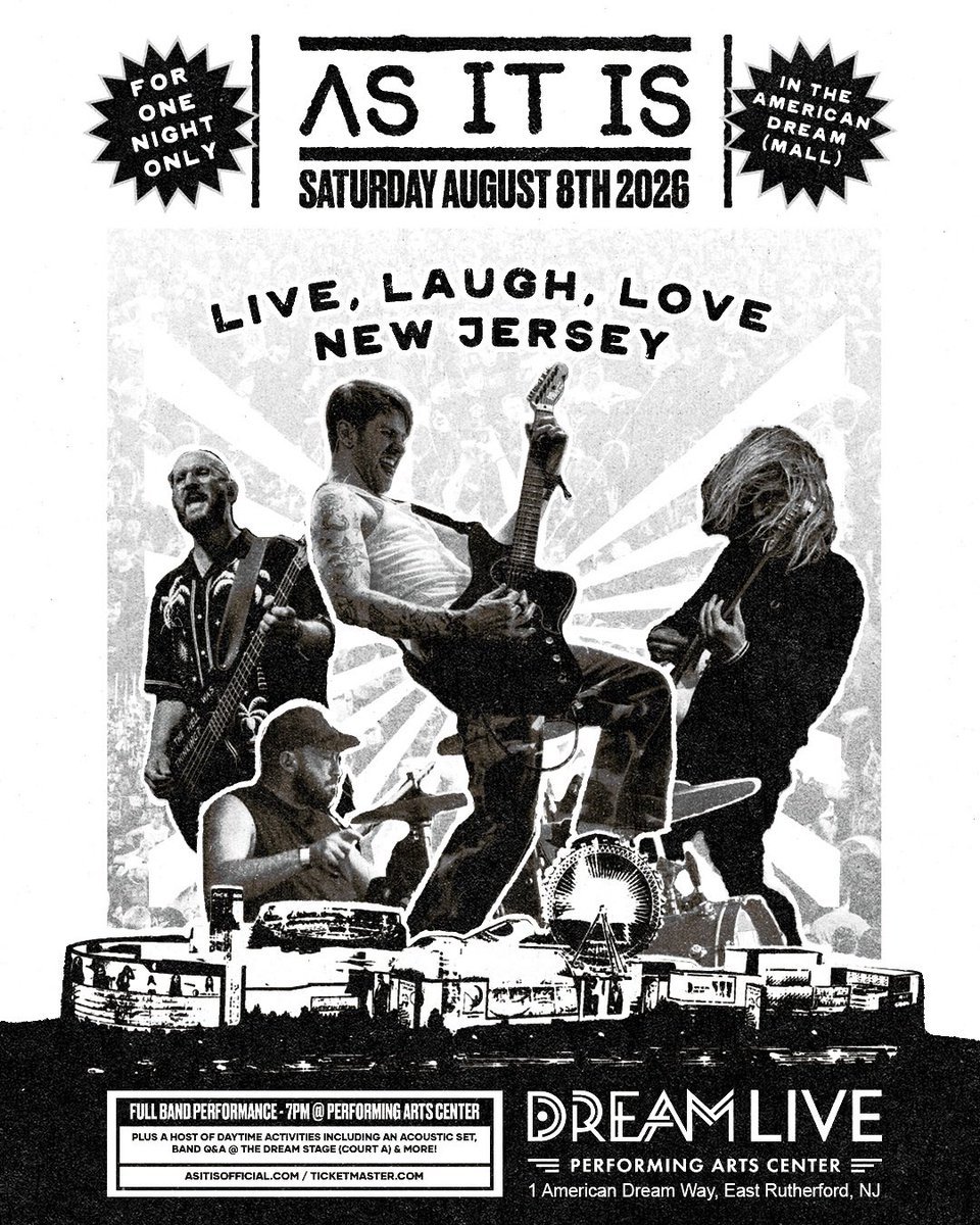 ASITISofficial's tweet photo. AMERICA. ON SALE TOMORROW AT 10AM EST. 

we’re gonna play a crazy setlist for you. 

one night only. 

live, laugh, love new jersey 

https://t.co/WNpB2LUPPr https://t.co/E5rFJaQ7H4