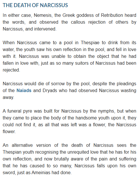 tcmackin's tweet photo. The myth, the man. Funny about how retribution plays a part in the Greek myth.  The fat old man plays the part of Narcissus. https://t.co/0tFsXHkrYN