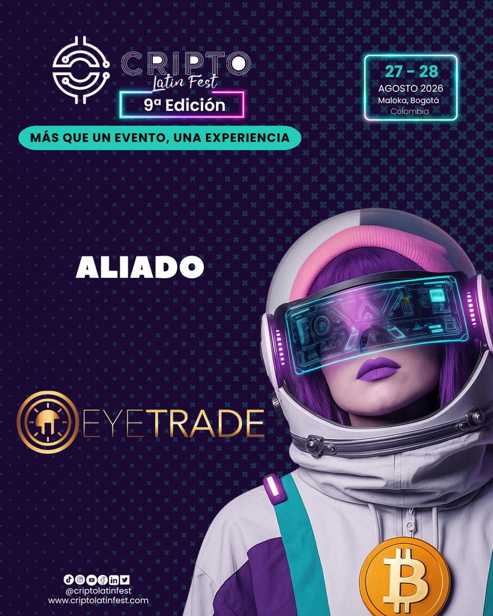 Criptolatinfest's tweet photo. 🤝 ¡Eyetrade se suma a Cripto Latin Fest como aliado de esta edición! 🚀

La innovación se construye conectando con quienes impulsan el crecimiento del ecosistema. Nos alegra contar con Eyetrade como parte de esta gran experiencia que reunirá a líderes, empresas y apasionados por la tecnología, blockchain y los activos digitales. @eyetrade_ 

🔥 Durante el evento tendrás la oportunidad de conocer más sobre su propuesta, hacer networking y conectar directamente con su equipo.

💬 Desde ya, déjales un mensaje en los comentarios y cuéntanos: ¿qué te gustaría conocer sobre Eyetrade?

🎟️ Asegura tu lugar en el evento y vive la experiencia de conectar con los protagonistas del ecosistema.

👉 Entradas: https://t.co/Hd5J5FEf6W

#criptolatinfest #blockchain #fintech #web3