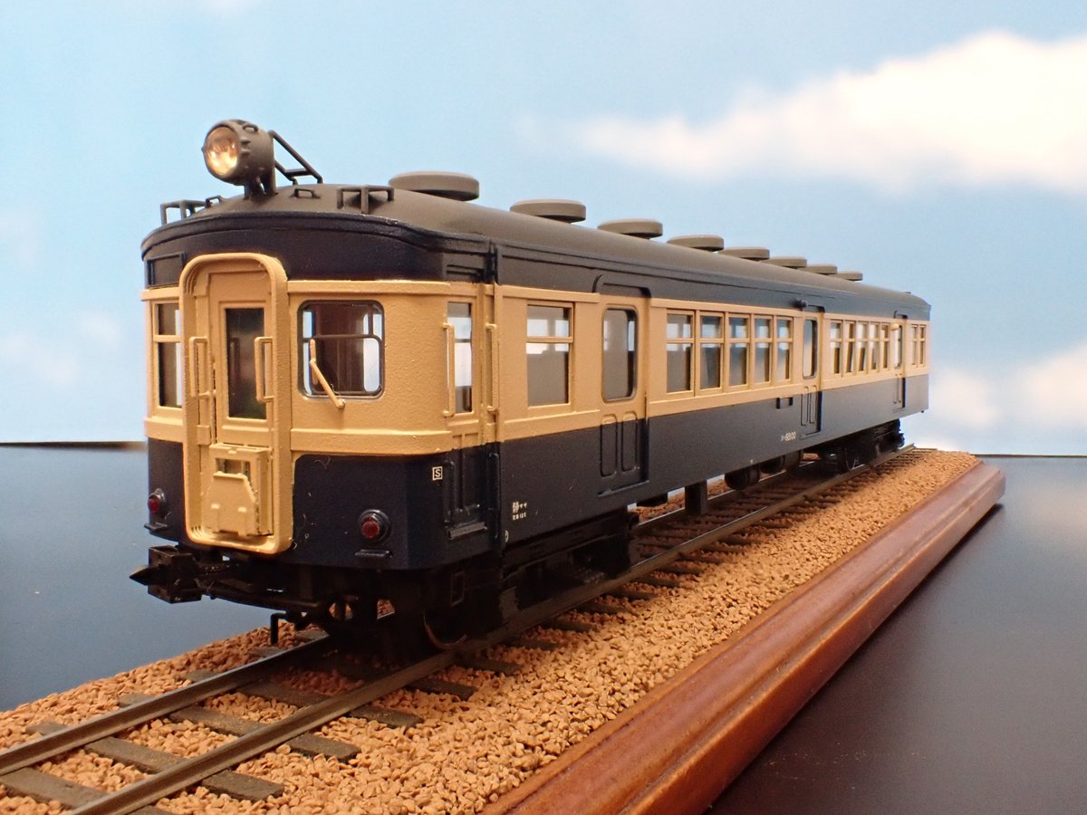 FabTrains's tweet photo. FABクモハ51 200（クモハ43改）とWesterWieseクハ68（クハ55改）飯田線。クハ68は大鉄らしいHゴム改造ですね😉
#1_87HO https://t.co/9v0EhwabdA