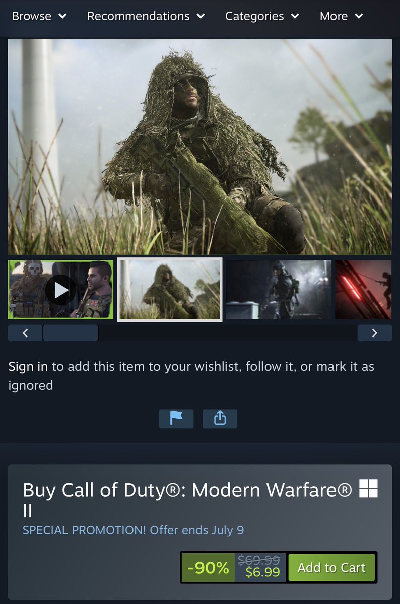 charlieINTEL's tweet photo. Call of Duty: Modern Warfare II (2022) is on sale for $7 on Steam https://t.co/UYSHj7CX8L