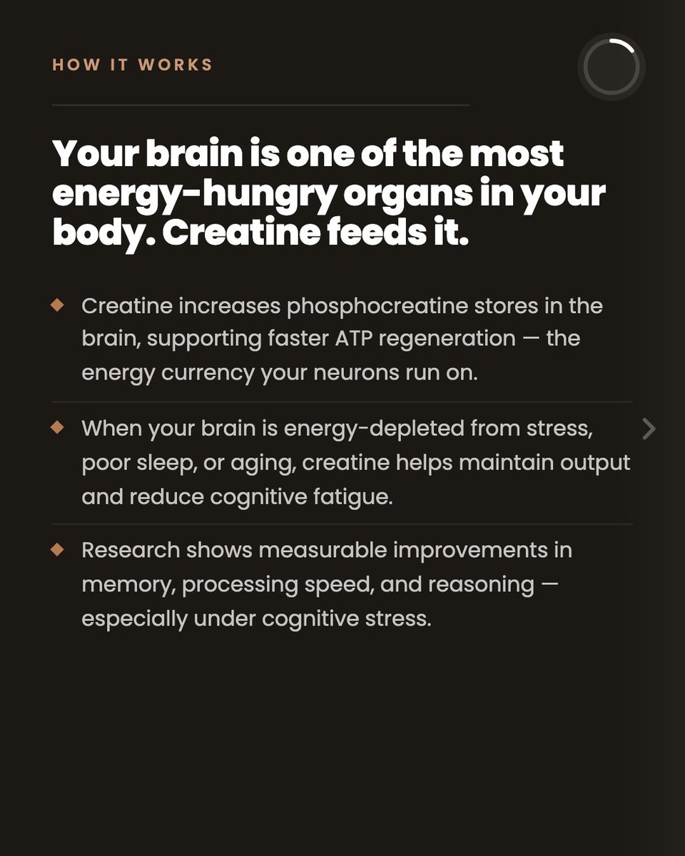 Victory_Men's tweet photo. Most people take creatine for muscle. Almost nobody takes enough for their brain.

Physical dose: 3 to 5g. Cognitive dose: 5 to 10g. Your brain is harder to saturate. If you want focus, memory, and brain energy, dose accordingly.

https://t.co/EzctLN07Jm

#liveoptimized #victorymenshealth