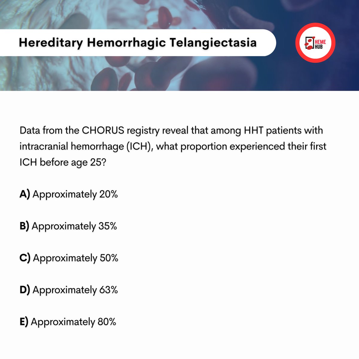 HemeHub's tweet photo. ππTodayβs case-based hematology questions!
Swipe to see the answers and explanations!
#HHT #HereditaryHemorrhagicTelangiectasia #RareDiseases #VascularMalformations #ENGMutation #GeneticTesting #PediatricMedicine #PediatricScreening #PulmonaryAVM #PAVM #BrainAVM #MRI #StrokePrevention #IntracranialHemorrhage #ICH #Neurovascular #CerebrovascularDisease #ClinicalGuidelines #ClinicalHematology #HemeOnc #MedicalEducation #ClinicalResearch #PatientCare #HemeHub