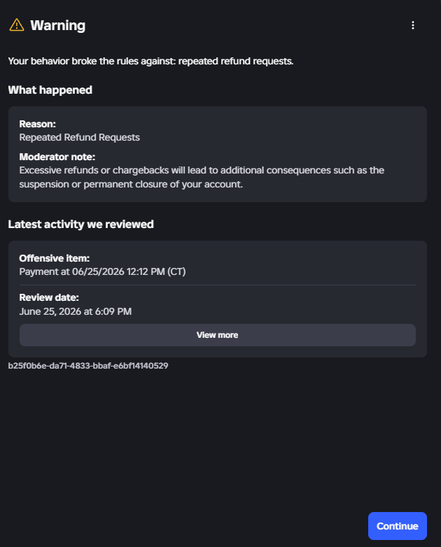 eightDOTcx's tweet photo. Roblox support is warning users trying to get a refund on items THEY PAID FOR but never received...

Roblox released 2 new bonus items, failed to deliver them after purchase, and warned customers who contacted support asking about their missing items.

Has anyone else experienced the pure incompetence from @Roblox support?

#Roblox #RobloxDev #RobloxMemes @Roblox @Roblox_RTC @SharkBloxYT @KreekCraft