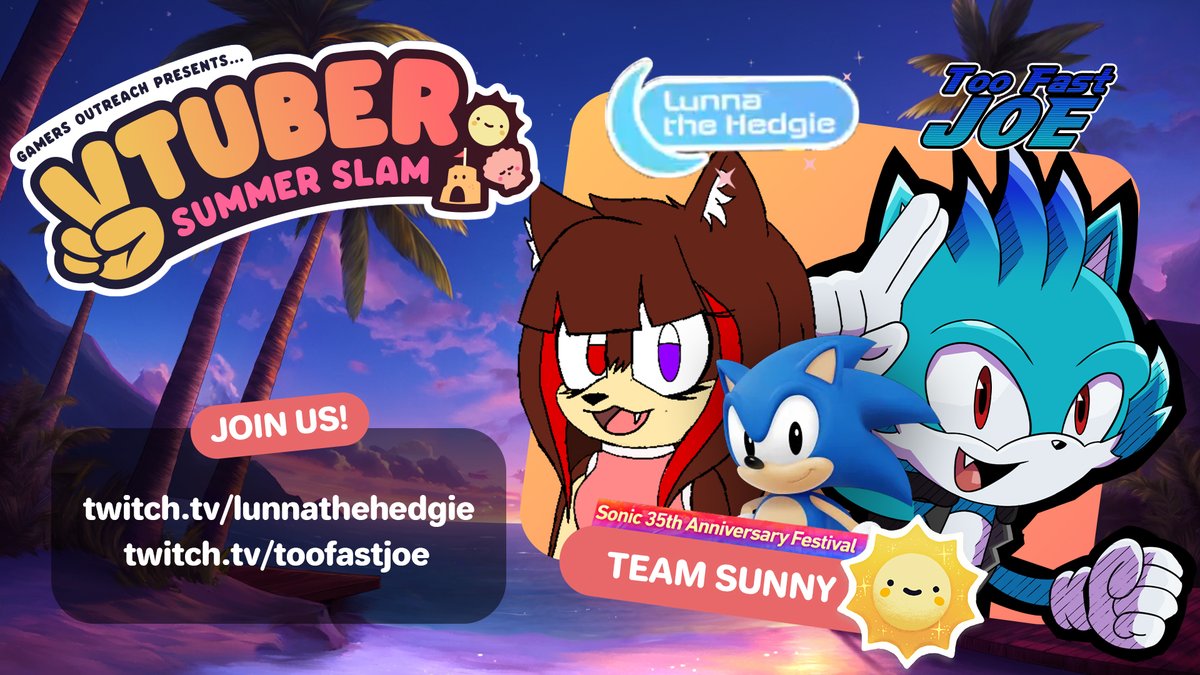TooFastJoe's tweet photo. Going LIVE playing #SonicRacingCrossworlds with
@Lunnathehedgie
#VTuberSS2026 #TeamSunny☀️ #Vtuber | #Twitch | #3DVtuber https://t.co/GEpClCFj8M