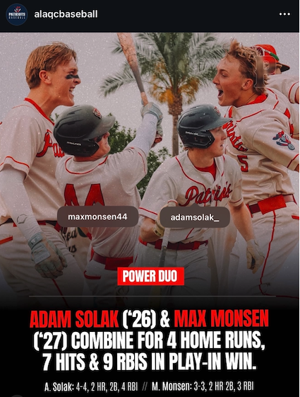 MaxMonsen2027's tweet photo. Power was on display in the Arizona 4A Play-In Game! 💥Shoutout to teammate Adam Solak on a great game, wishing him continued success at Scottsdale Community College.

2027 3B/1B Max Monsen (@MaxMonsen2027):
🔥 3-for-3
🔥 2 Home Runs
🔥 5 RBI https://t.co/ejGQoHpny2