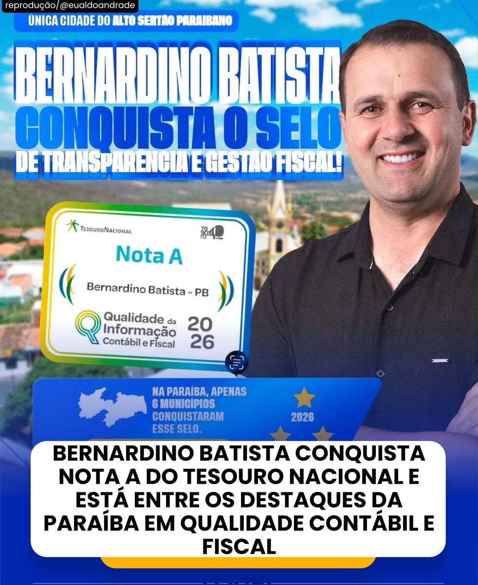 PortalClick83's tweet photo. Bernardino Batista conquista Nota A do Tesouro Nacional e está entre os destaques da Paraíba em qualidade contábil e fiscal > ACESSE: https://t.co/if08z9efvS https://t.co/SuFOpm5sRt
