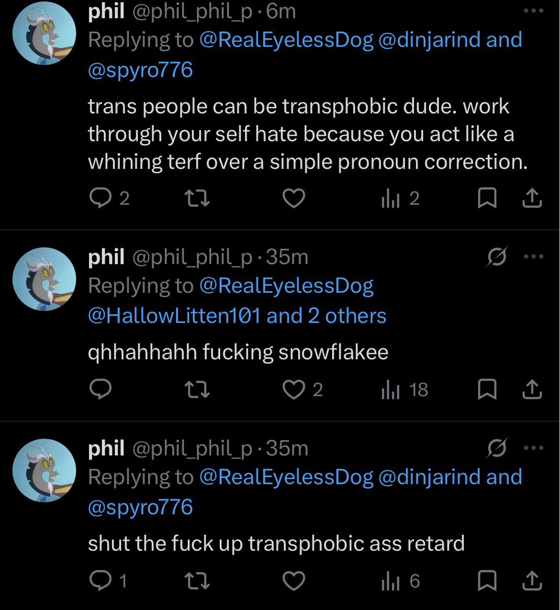 RealEyelessDog's tweet photo. @phil_phil_p @dinjarind @spyro776 Btw you wouldn’t be any better because you’re being ableist, bro is larping woke https://t.co/IQWHKxOld3