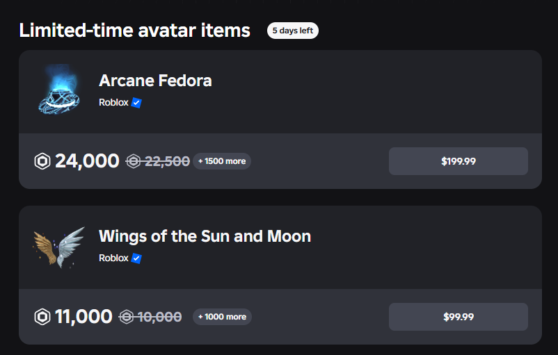 Roblox Releases Arcane Fedora and Wings of the Sun and Mo...