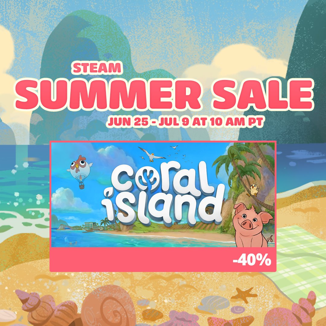 stairwaygames's tweet photo. EXTENDED!
The Steam Summer Sale is here. Grab Coral Island at 40% off now! 

🪸 🏝️ ➡️ https://t.co/MbYb3y6U1z https://t.co/999QyV533d