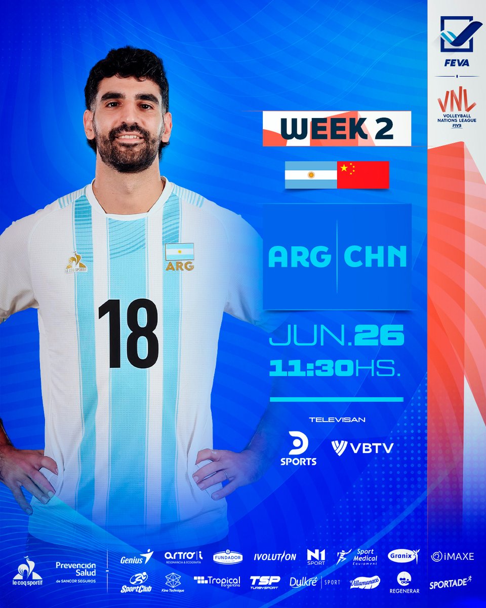 Voley_FeVA's tweet photo. #VNL | Segunda presentación en el Week 2 y se viene China 🙌

🏐 ARG 🇦🇷 vs 🇨🇳 CHN
🗓️ Viernes 26 - 11:30hs
🏟️ Gliwice 🇵🇱
📺 DSports y VBTV

#VamosArgentina https://t.co/y1ypZms81u