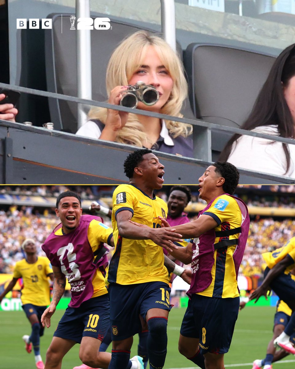 BBCMOTD's tweet photo. Working late? Not tonight 😅⚽

Sabrina Carpenter was spotted in the crowd for Ecuador vs Germany. https://t.co/7OOXcbaN7R