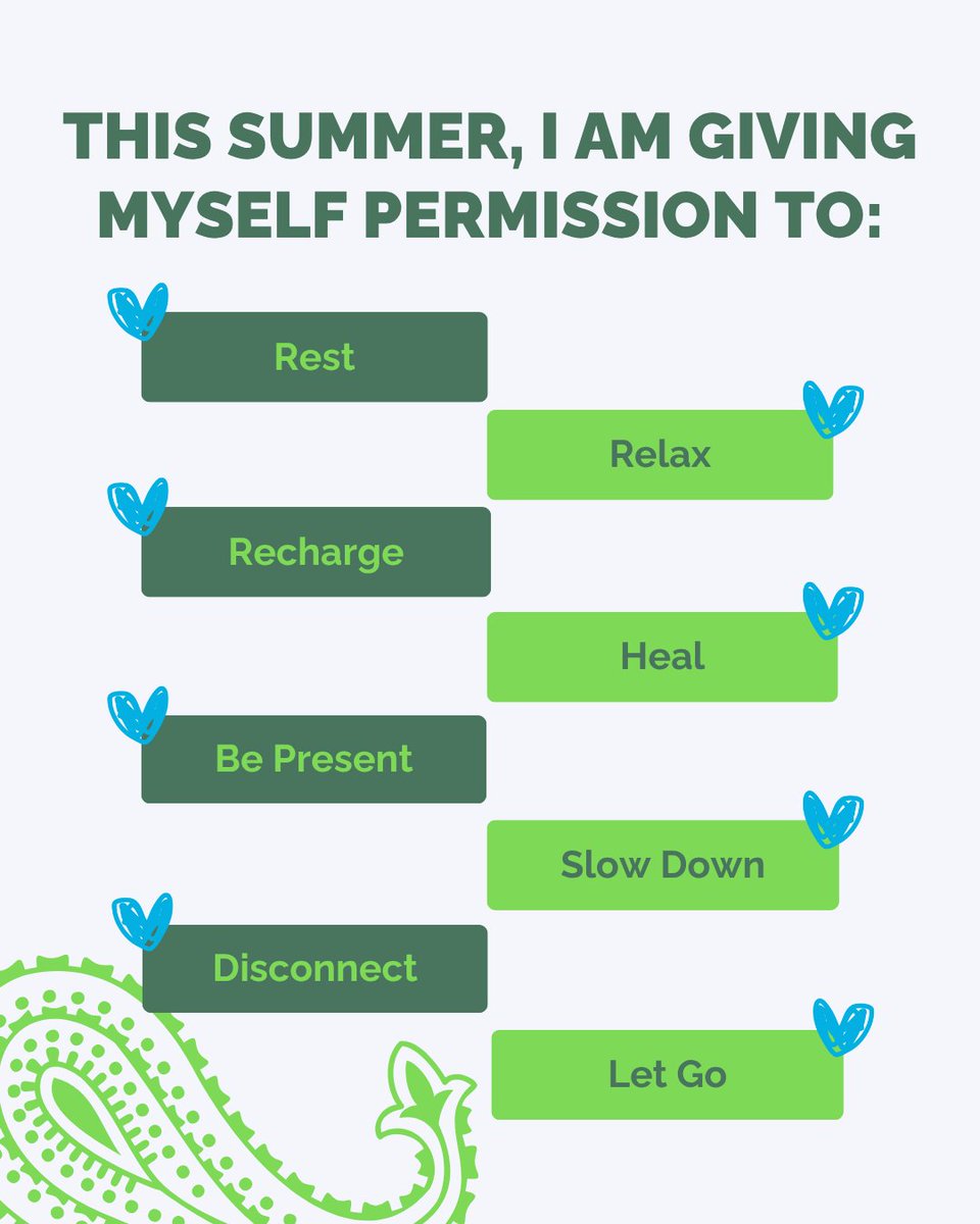 TheBandanaProj's tweet photo. You don't need to earn rest. You don't need to justify taking up space. This summer, give yourself permission. 💚

#GreenBandanaProject #GreenBandana #MentalHealth https://t.co/D9bjJ484vD