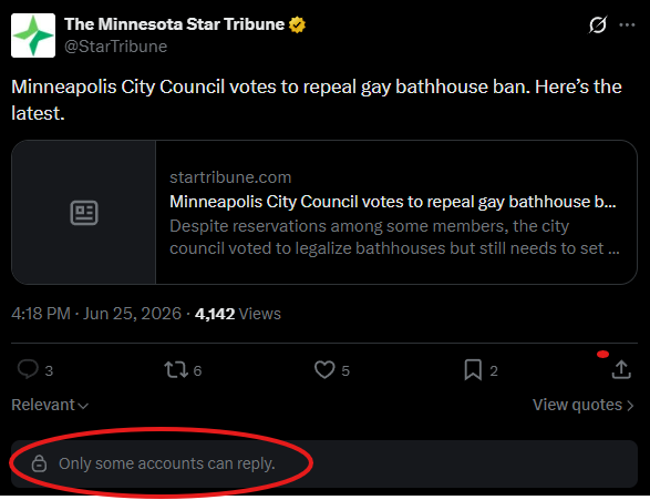 CrimeWatchMpls's tweet photo. Gay bathhouses are so popular that birdcage liner has to turn off commenting.

The psyop continues. https://t.co/Py93TIgmgA