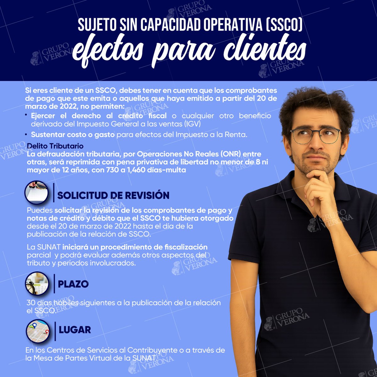 GrupoVerona's tweet photo. ⚠️Si tu #proveedor es un #SSCO (#Sujeto Sin #Capacidad #Operativa) su #factura no te #sirve 🚫NO te dan #derecho a #CréditoFiscal  ❌ NO sirven para #sustentar #costo o #gasto del #Impuesto a la #Renta #GrupoVerona #Tributario #JoseVerona #SUNAT #Empresas #Plusvalia #SUNARP #Perú https://t.co/Hxbgcw6PaS
