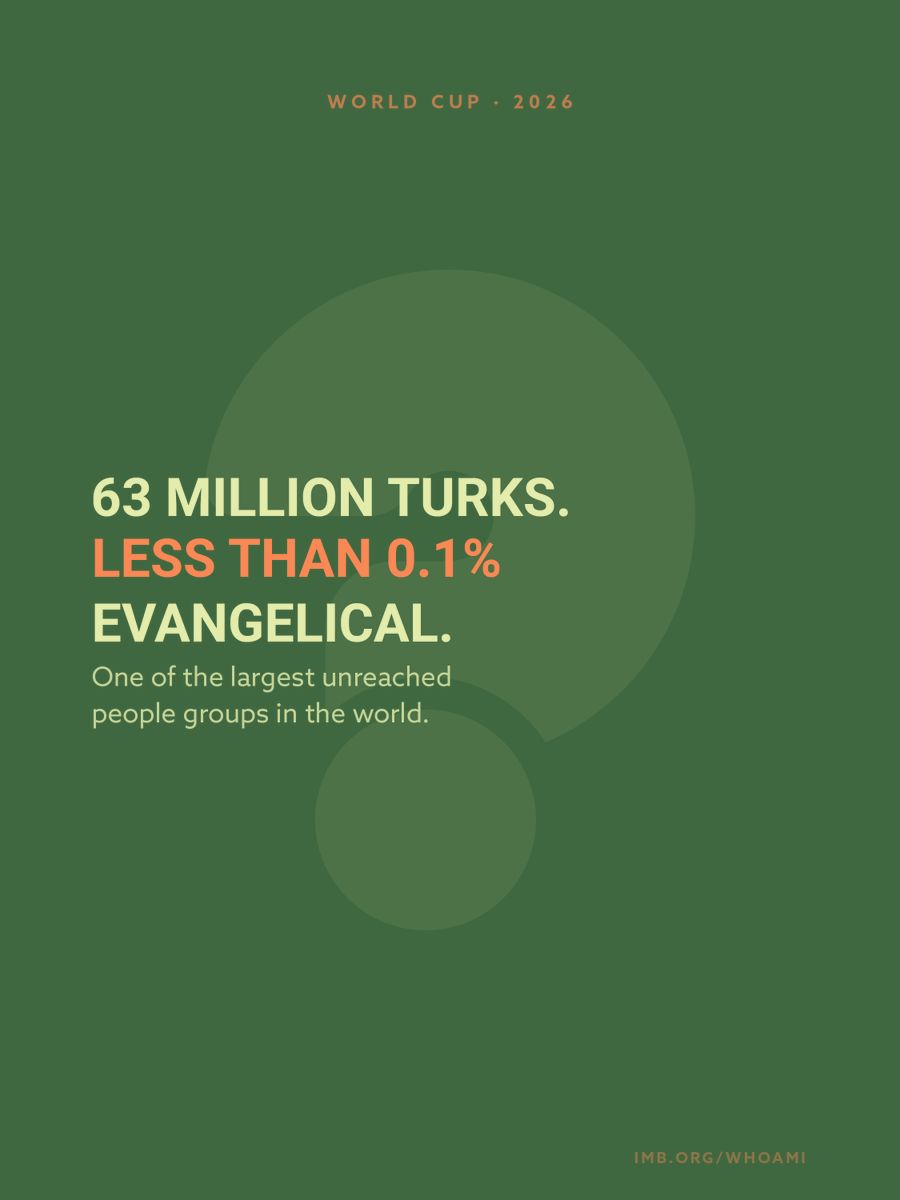 IMB_SBC's tweet photo. Tonight, the world watches USA vs. Turkey.

What most won't know: all 7 churches of Revelation stood in modern-day Turkey.

99% are Muslim today. Less than 0.1% are evangelical Christians.

The nations are gathered. Is the church praying?

🔗 Learn more about the Who Am I Initiative at: https://t.co/U9BgEUJVt7.