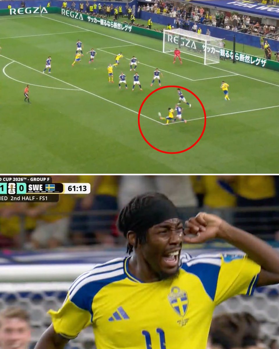 ESPNFC's tweet photo. ANTHONY ELANGA WITH A SENSATIONAL MOVE AND FINISH TO BRING SWEDEN EQUAL WITH JAPAN 🤯 https://t.co/ctIrB2QuiA