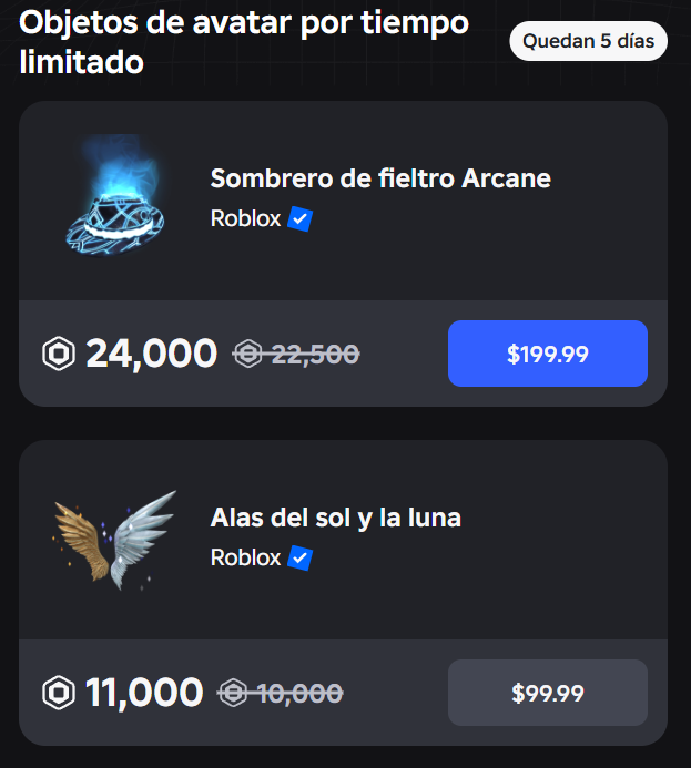 TheAngelux_'s tweet photo. Los items Arcane Fedora y Wings of the Sun and Moon ya se pueden conseguir mediante la compra de los paquetes de Robux de 200 y 100 dólares, respectivamente.

Estarán disponibles durante 5 días. 📅

https://t.co/DK4ur63sc1 https://t.co/4k6CGnULvy