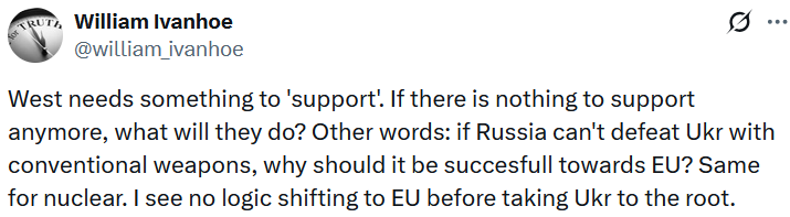 william_ivanhoe's tweet photo. @ivan_8848 Willy, thanks for this sidenote. Here you touch the very intriguing part of the interview with Sergei Karaganov. We all know what the strategic goal of the operation is. But uncovering their tactical plans in all openness would be an historic event for the Russians :-) https://t.co/dtS4hSpOxJ