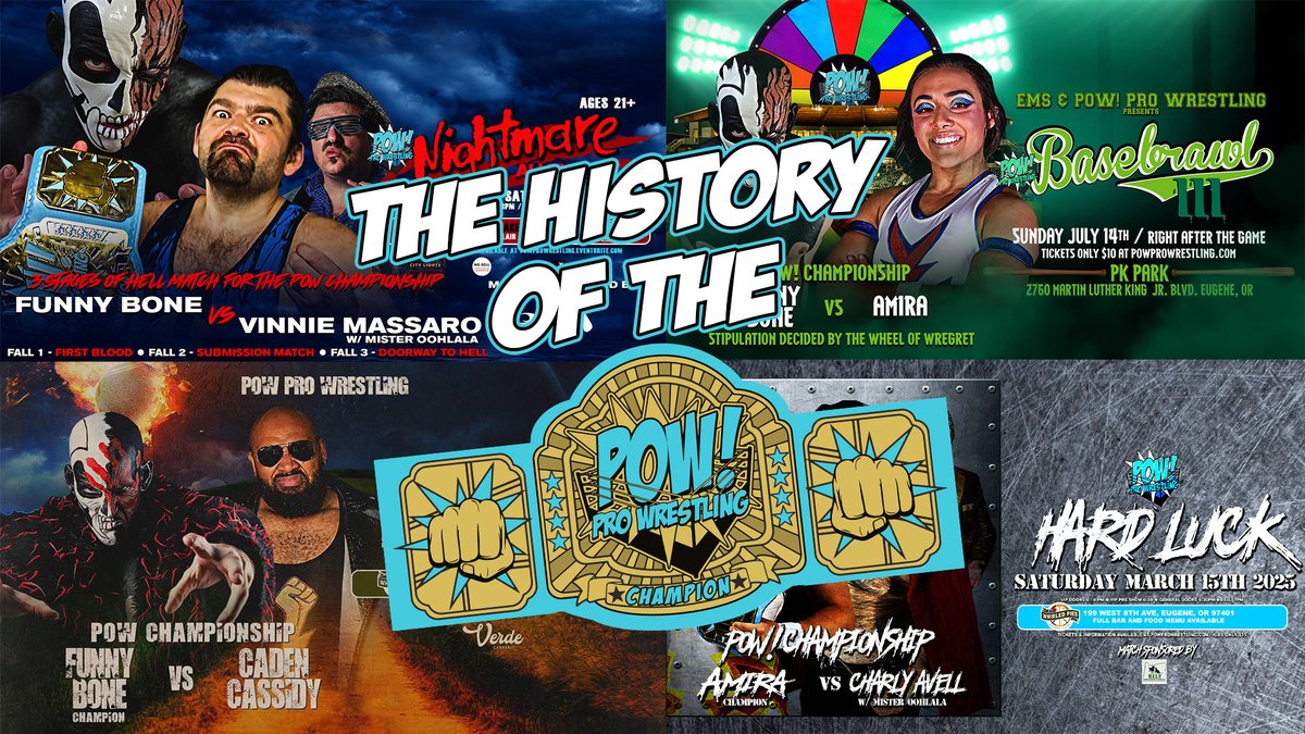 powprowrestling's tweet photo. Premiering NOW on YouTube!

It's SUPERCUT: The History of the POW! Championship!

Featuring every single POW! Championship change since the title's inception in January 2022 at "Back From Beyond", its 4 & 1/2 hours of bonafide POW! history!

https://t.co/5cn0rzUSHo

#IndieWrestling #EUGENE #wrestlinglife #oregonevents #pnwwrestling #supportindywrestling #eugeneevents #supportlocalwrestling #eugeneoregon #wrestling