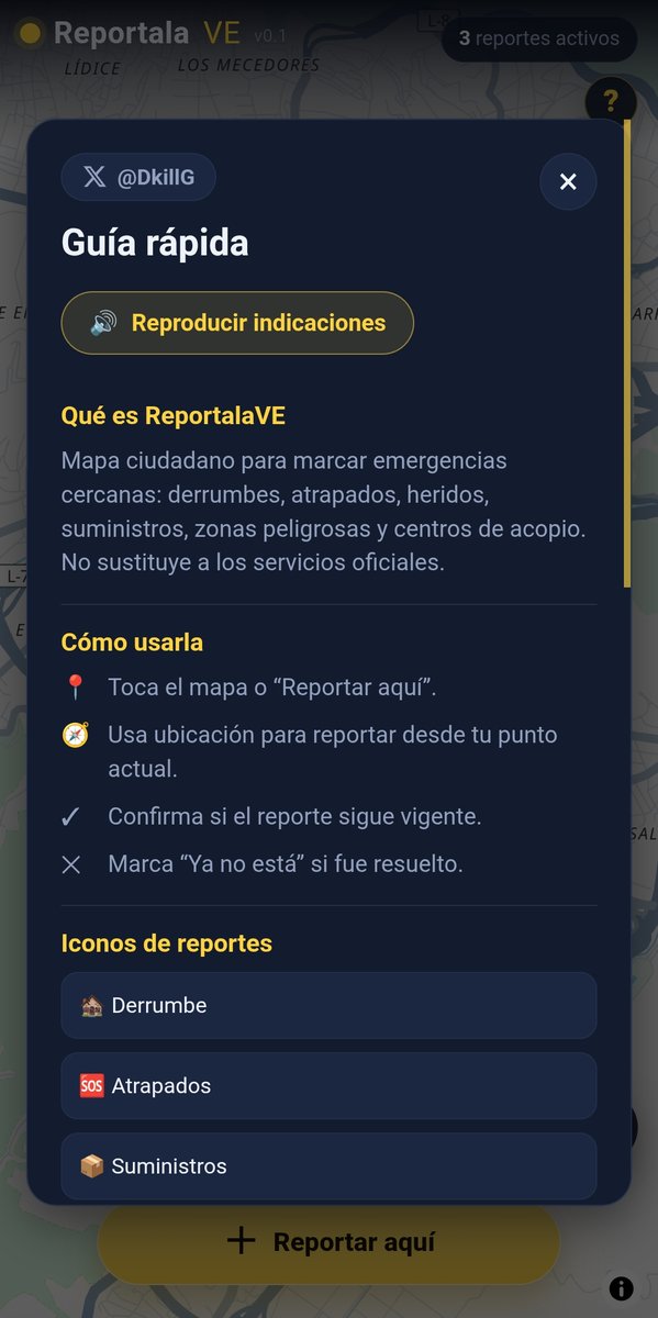 DkillG's tweet photo. Hermanos venezolanos 🇻🇪 He creado una app que te permite marcar en un mapa lugares afectados 🙏
🏚️ Derrumbes
🩹 Heridos
⚠️ Y zonas de riesgo

🍔También permite marcar lugares donde hayan insumos/suministros y centros de acopio 🚑🏥

https://t.co/w9955yej9N

Por favor compartan📌 https://t.co/zEwyuMzC8X