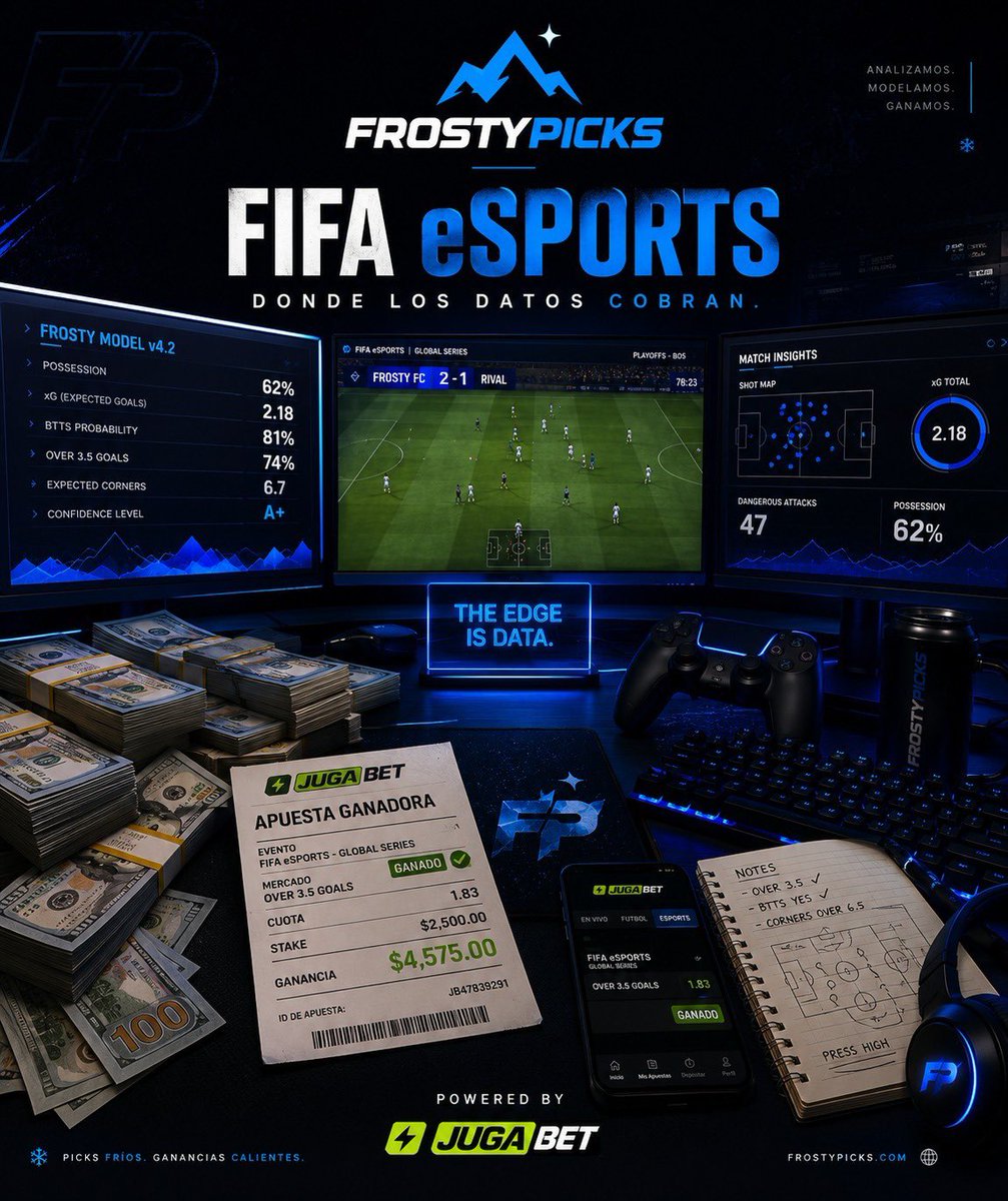 Frosty701's tweet photo. Están poniendo nuevos mercados de eSports (FIFA ⚽️) y ya estamos listos para jugarlos. 

Aproximadamente hay cerca de +3,000 NUEVOS PARTIDOS por noche 🤯❤️‍🔥

¿Les gustaría que le atoremos macizo también ahí o les da miedo perder acaso? 🧐☃️❄️

Los leo 👇 https://t.co/O5Hwd8QXJ7