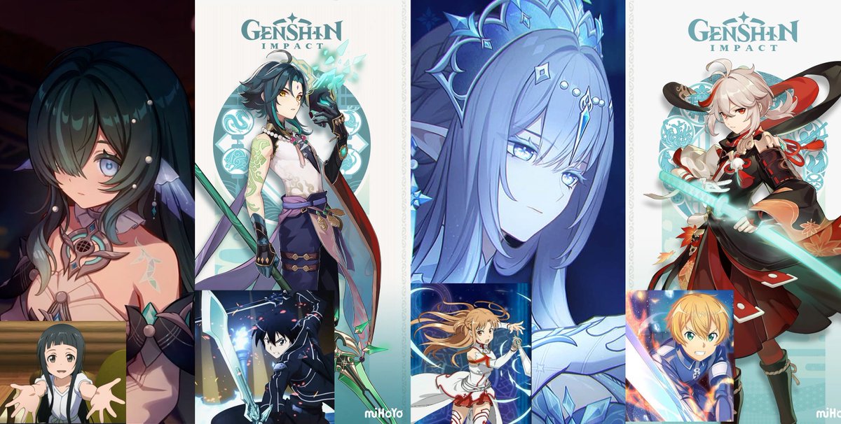 Genshin__Update's tweet photo. My SAO Family is finally complete omg!!!!!! 
Forget about synergy i'm bringing my SAO family to the field together 😭😭😭 https://t.co/tvNNtT9erI