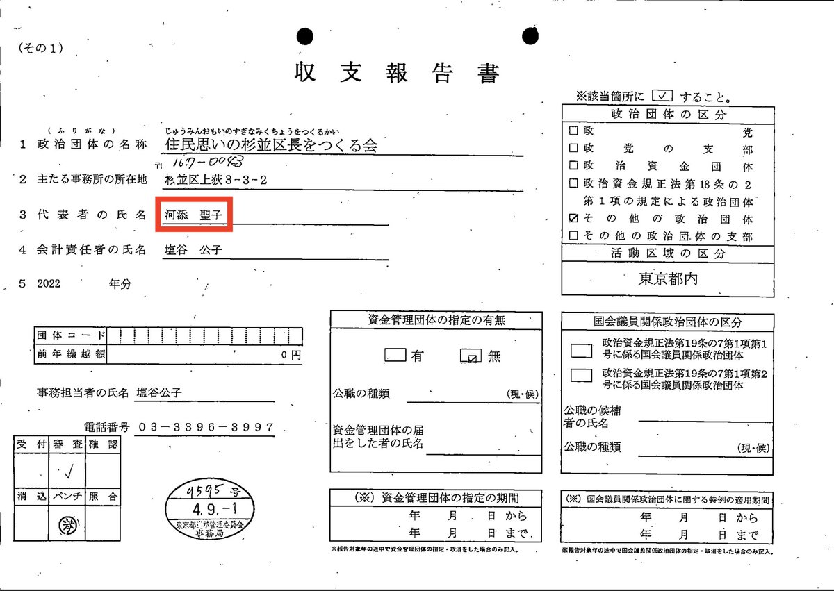 sdnfvsdnfv's tweet photo. 岸本さとこは「無所属」を自称していますが,前回の杉並区長選挙の際は共産党から50万円受け取っていることが政治資金収支報告書に記されています.

共産党から50万円の寄付を受け取った「住民思いの杉並区長をつくる会」の代表の河添聖子(内田聖子)は「岸本聡子後援会」会計責任者を兼任.

またこの政治団体を立ち上げた東本久子氏は岸本さとこ区長の元選対事務局長.

今回の選挙でも共産党から金を受け取っているのか岸本さとこ区長と後援会は明らかにするべきですね.

[岸本聡子後援会]
代表者:岸本聡子
会計責任者:河添聖子

[住民思いの杉並区長をつくる会]
代表者:河添聖子
会計責任者:塩谷公子

#杉並区長選挙
#岸本さとこ
#杉並区