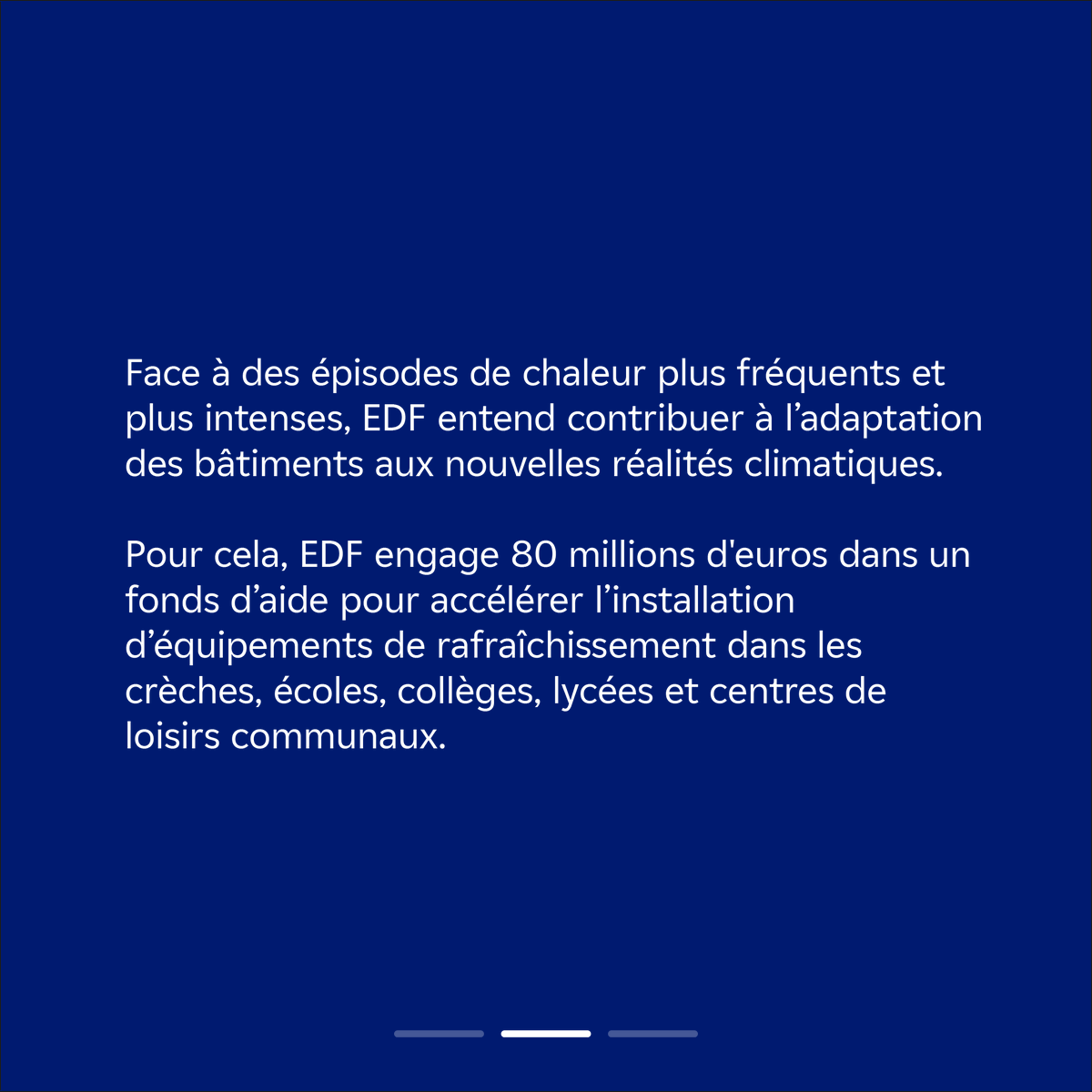 EDFofficiel's tweet photo. Alors que de nombreux territoires français connaissent des épisodes successifs de chaleur, EDF renforce son engagement en mobilisant 80 millions d’euros pour aider les établissements scolaires, les crèches et les centres de loisirs à s’équiper de solutions de rafraîchissement.